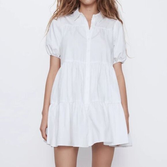 Zara Dresses & Skirts - Zara White Poplin Tiered Mini Dress